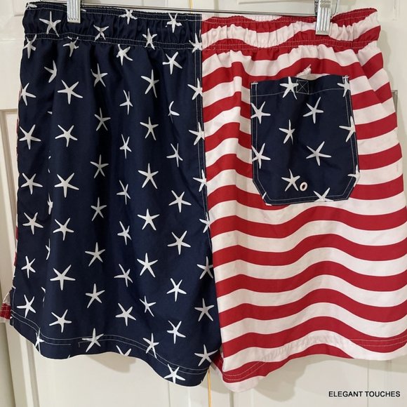 Patriotic Men's Swim Trunks XL Stars and Stripes Shorts Mesh Lined Drawsting NEW - Picture 3 of 7